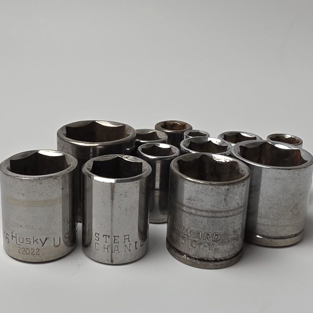 Used 3/8" Drive 6 Point Shallow Sockets Set Various Brands READ DESCRIPTION #689